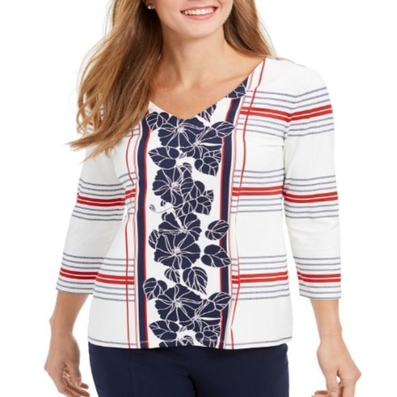Charter Club  mixed print floral tunic top size L - Picture 1 of 10
